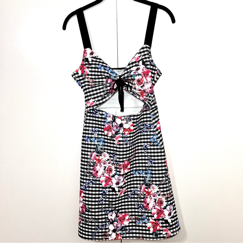 Mango for ASOS gingham cut out dress